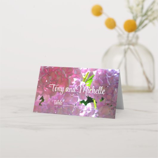 ピンクエレガントのボホ花模様花アジサイ プレイスカード (正面)