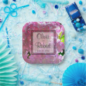 ピンクエレガントのボホ花模様花アジサイ ペーパープレート (パーティー)