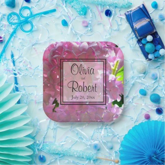 ピンクエレガントのボホ花模様花アジサイ ペーパープレート (パーティー)