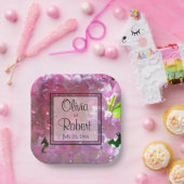 ピンクエレガントのボホ花模様花アジサイ ペーパープレート (パーティー)