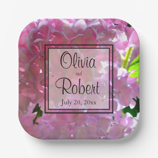 ピンクエレガントのボホ花模様花アジサイ ペーパープレート (正面)