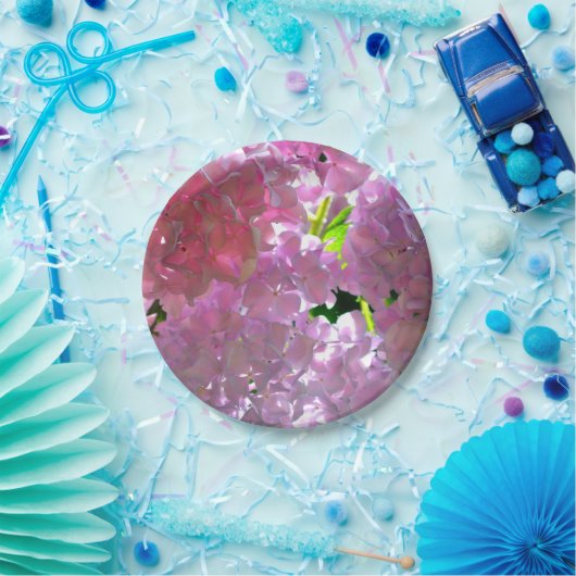 ピンクエレガントのボホ花模様花アジサイ ペーパープレート (パーティー)