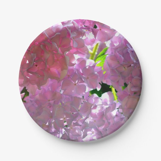 ピンクエレガントのボホ花模様花アジサイ ペーパープレート (正面)