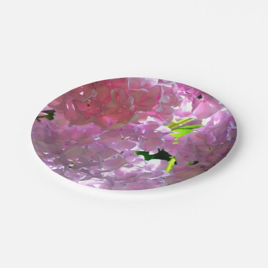 ピンクエレガントのボホ花模様花アジサイ ペーパープレート (アングル)