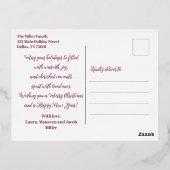 ピンクエレガントのボー飾ブルとクリスマスツリー 箔シーズンポストカード (裏面)