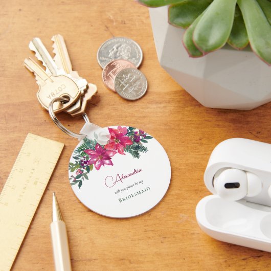 ピンクエレガントのポインセテ結婚ィアス キーホルダー (デスク)