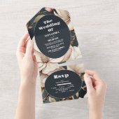 ピンクエレガントのマグノリアと緑 オールインワン招待状 (貼ってはがせる)