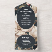 ピンクエレガントのマグノリアと緑 オールインワン招待状 (内側)