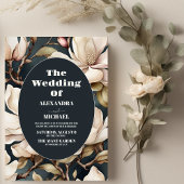 ピンクエレガントのマグノリアと緑 招待状