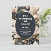 ピンクエレガントのマグノリアと緑 招待状 (スタンド正面)