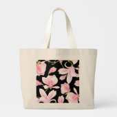 ピンクエレガントのマグノリア模様の水の色の大きい ラージトートバッグ (裏面)