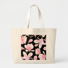 ピンクエレガントのマグノリア模様の水の色の大きい ラージトートバッグ