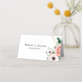 ピンクエレガントのモダンフローラ結婚の花 プレイスカード (正面)