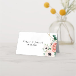ピンクエレガントのモダンフローラ結婚の花 プレイスカード