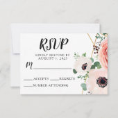 ピンクエレガントのモダンフローラ結婚の花 出欠カード (正面)