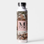 ピンクエレガントのモノグラパーソナライズされたム&フォトコラージュ ウォーターボトル (左面)