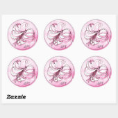 ピンクエレガントのユリの水の色の名パーソナライズされた前 ラウンドシール (シート)