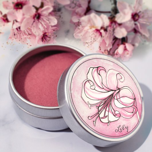 ピンクエレガントのユリの水の色の名パーソナライズされた前 ラウンドシール