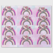 ピンクエレガントのユリバラ金ゴールドフローラレインボー ラッピングペーパー (フラット)