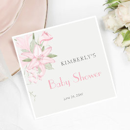ピンクエレガントのユリ緑離れの赤ちゃんシャワー スタンダードカクテルナプキン