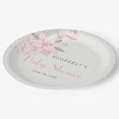 ピンクエレガントのユリ緑離れの赤ちゃんシャワー ペーパープレート (アングル)