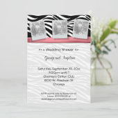 ピンクエレガントのリボンとゼブラの縞の写真 招待状 (スタンド正面)