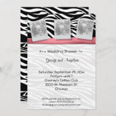 ピンクエレガントのリボンとゼブラの縞の写真 招待状 (正面/裏面)