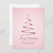 ピンクエレガントのリボンクリスマスツリー シーズンポストカード (正面/裏面)