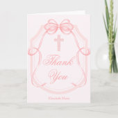 ピンクエレガントのリボン確認クロス サンキューカード (正面)