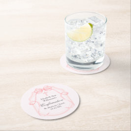 ピンクエレガントのリボン確認パーティー ラウンドペーパーコースター