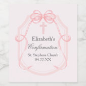 ピンクエレガントのリボン確認パーティー ワインラベル (シングルラベル)