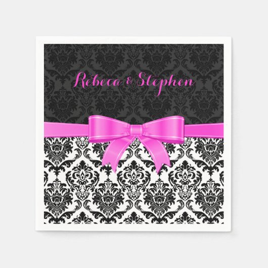 ピンクエレガントのリボン黒と白のマスク2 スタンダードカクテルナプキン (正面)