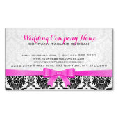 ピンクエレガントのリボン黒と白のマスク2 マグネット名刺 (正面)