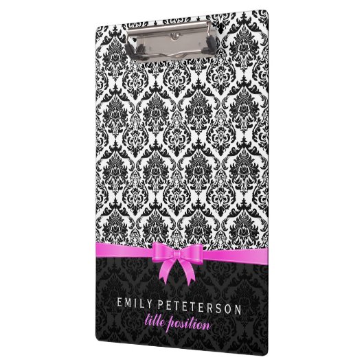ピンクエレガントのリボン黒と白のマスク クリップボード (左)