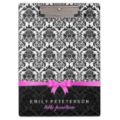 ピンクエレガントのリボン黒と白のマスク クリップボード (正面)