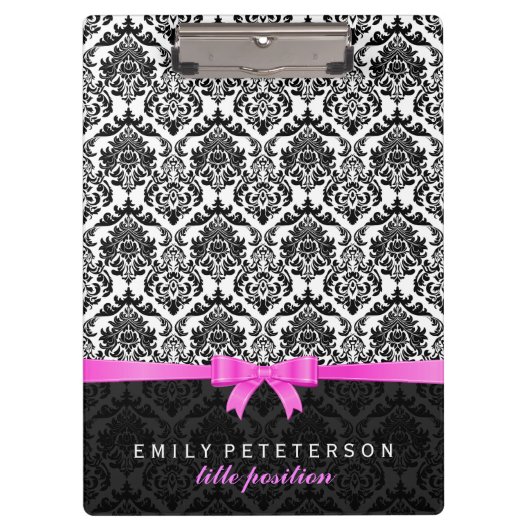 ピンクエレガントのリボン黒と白のマスク クリップボード (正面)