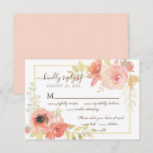 ピンクエレガントのローズと金ゴールドフレームのフローラ結婚の 出欠カード (正面/裏面)