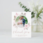 ピンクエレガントのローズウォーター色のフローラ結婚の写真 ポストカード (スタンド正面)