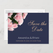 ピンクエレガントのローズブーケの結婚式の日付を保存 案内ポストカード (正面/裏面)