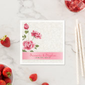 ピンクエレガントのローズプラッシュホワイトダマスク スタンダードカクテルナプキン (インサイチュ)