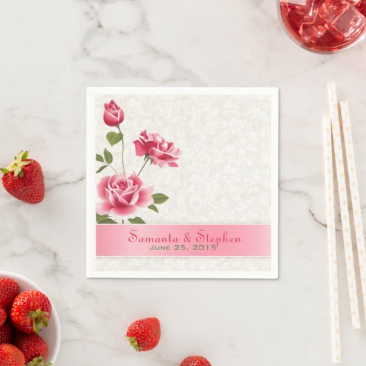 ピンクエレガントのローズプラッシュホワイトダマスク スタンダードカクテルナプキン (インサイチュ)