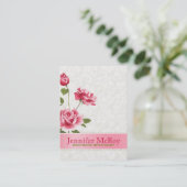ピンクエレガントのローズプラッシュホワイトダマスク 名刺 (スタンド正面)
