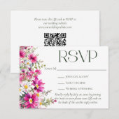 ピンクエレガントのワイルドフラワーフローラ結婚のQRコード 出欠カード (正面/裏面)