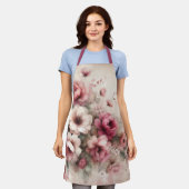 ピンクエレガントのヴィンテージインスパイアフローラ エプロン (着用した状態)