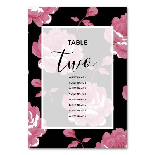 ピンクエレガントのヴィンテージ結婚バラのゲスト名 テーブルナンバー (正面)