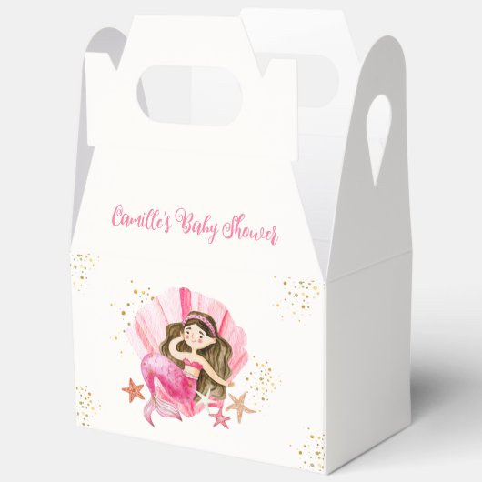 ピンクエレガントの人魚海ヒトデ赤ちゃんシャワー フェイバーボックス (見開き)