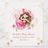 ピンクエレガントの人魚海ヒトデ赤ちゃんシャワー ワインラベル (シングルラベル)