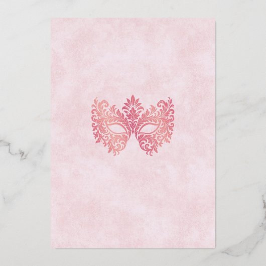 ピンクエレガントの仮装マスクキンセアニェラ 箔招待状 (裏面)