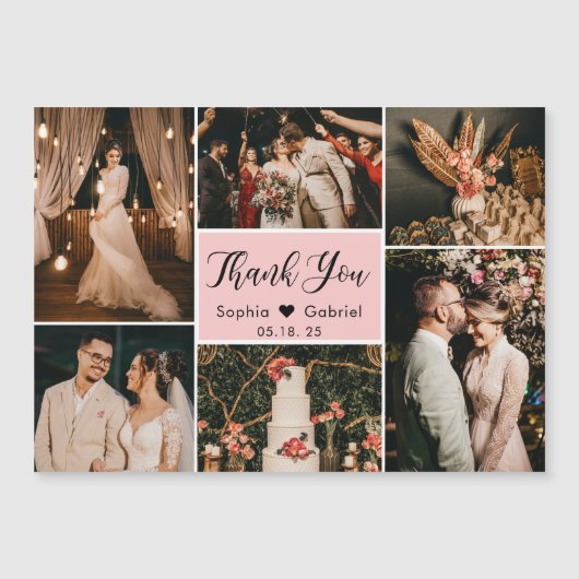 ピンクエレガントの写真のコラージュ結婚の感謝 (正面)