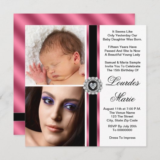 ピンクエレガントの写真キンセアニェラ 招待状 (正面/裏面)